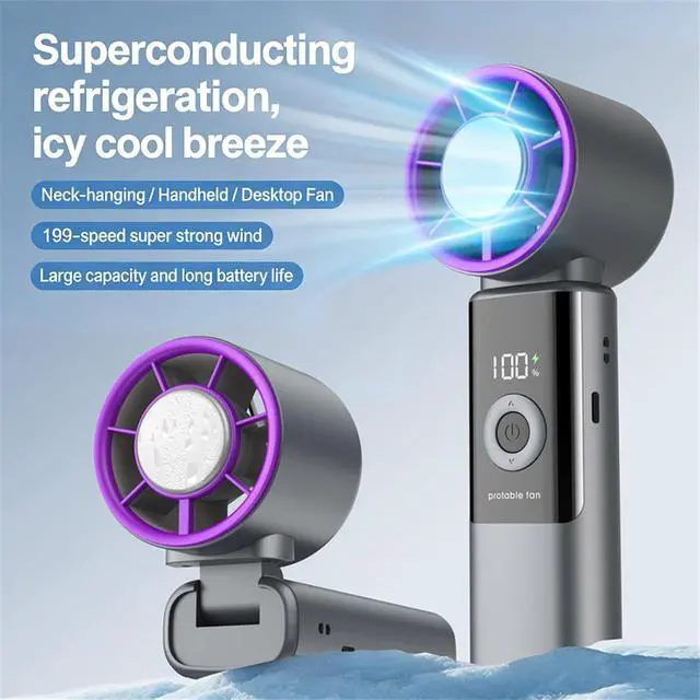 Alt view image 7 of 7 - Speed Rechargeable Fan Portable with LED Screen for and Makeup Outdoor Portable Handheld Digital Fan