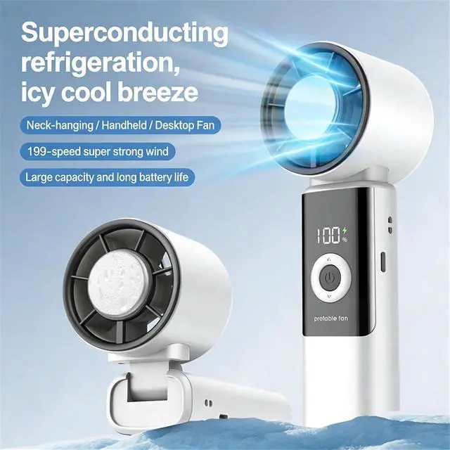 Alt view image 6 of 7 - Speed Rechargeable Fan Portable with LED Screen for and Makeup Outdoor Portable Handheld Digital Fan