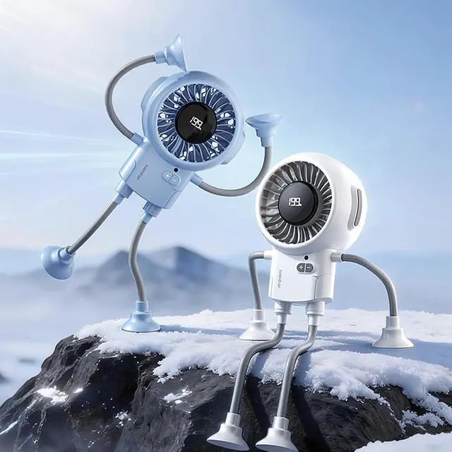 Alt view image 6 of 7 - Foldable Digital Display USB Powered Cartoon Shaped Desktop Fan with 3 Speed Settings and Bendable Stand for Home Work T