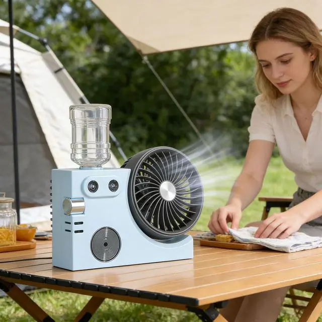 Alt view image 2 of 7 - USB Rechargeable Desk Fan with Two Water Dispersion and Cooling Feature for Work Space Household Journey