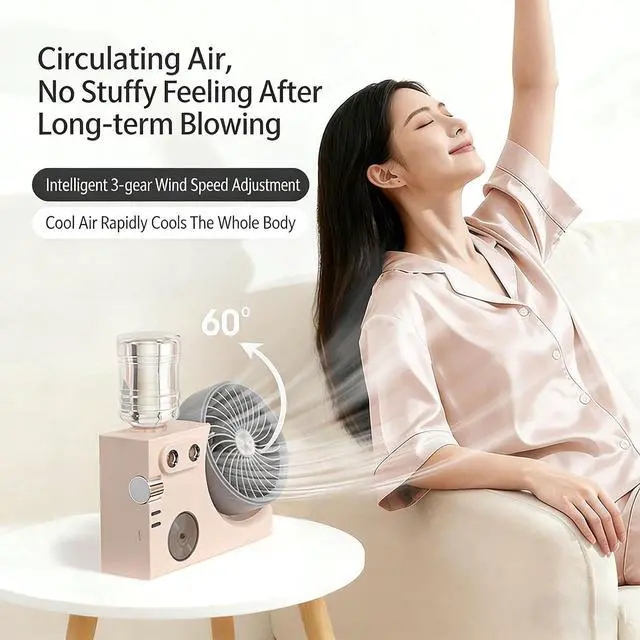 Alt view image 3 of 7 - USB Rechargeable Desk Fan with Two Water Dispersion and Cooling Feature for Work Space Household Journey