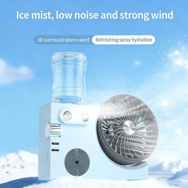 Alt view image 4 of 7 - USB Rechargeable Desk Fan with Two Water Dispersion and Cooling Feature for Work Space Household Journey