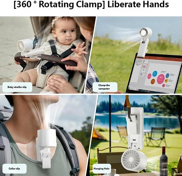 Alt view image 2 of 7 - Portable Handheld Fan Rechargeable High Speed with Digital Display Folding Desktop Fan