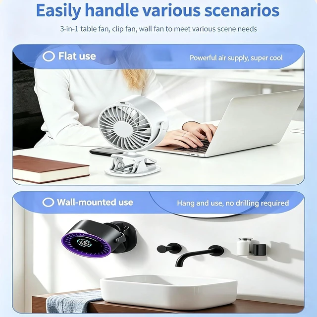 Alt view image 6 of 7 - Low Noise Clip On Desk Fan with 100 Speed Settings and Built in Display for Home Study Use
