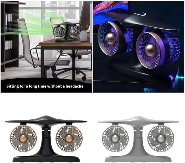 Alt view image 2 of 7 - Multifunctional Camping Fan Rechargable Desktop Fan 8000mAh Double Head Camping Fan Cooling Fan Desk Fan
