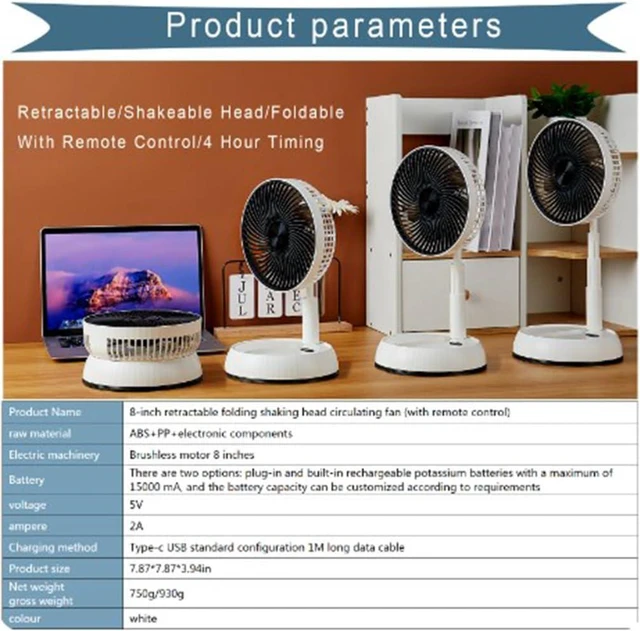 Alt view image 3 of 7 - Air Cooling Fan Travel Fan Small Desk Fan USB Fan Foldable Fan Travel Fan Storage Fan Quiet Fan Folding Fan Floor Fan