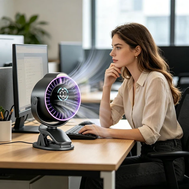 Alt view image 2 of 7 - Low Noise Clip On Desk Fan with 100 Speed Settings and Built in Display for Home Study Use