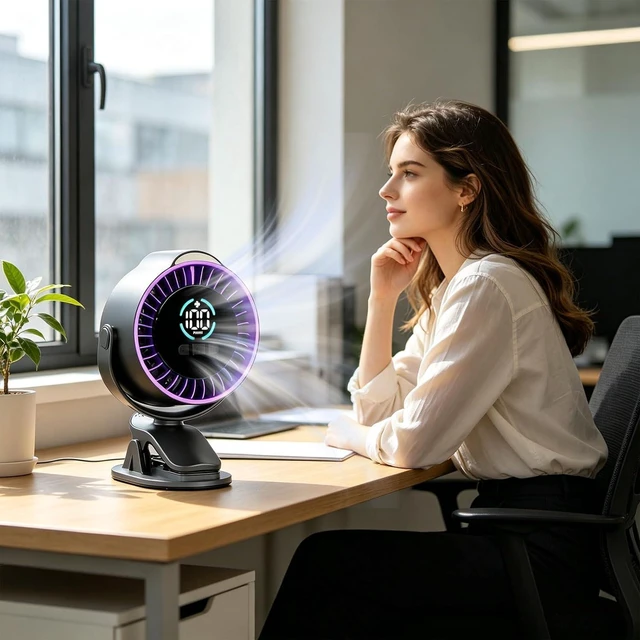 Alt view image 5 of 7 - Low Noise Clip On Desk Fan with 100 Speed Settings and Built in Display for Home Study Use