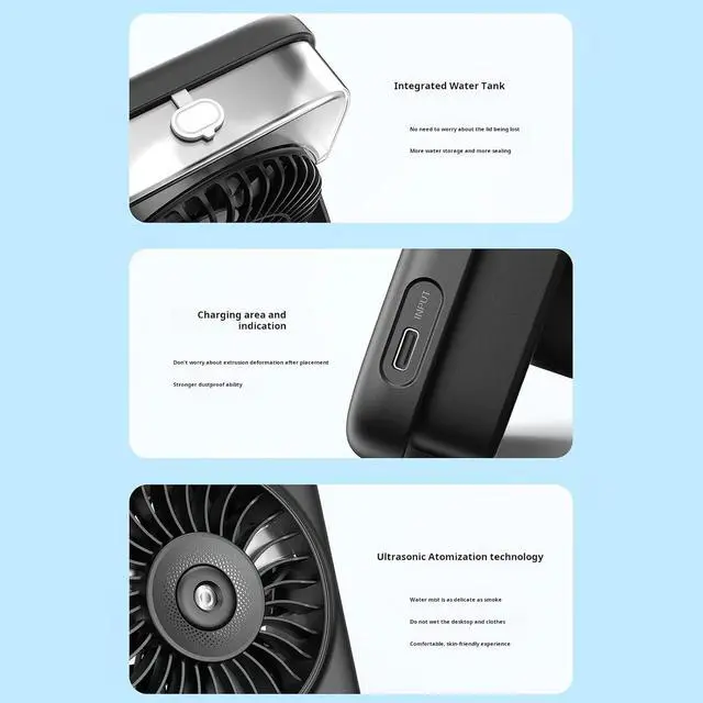 Alt view image 4 of 7 - Compact USB Desktop Air Mover with Humidifying Function and 4000mAh Battery for Work Home Use