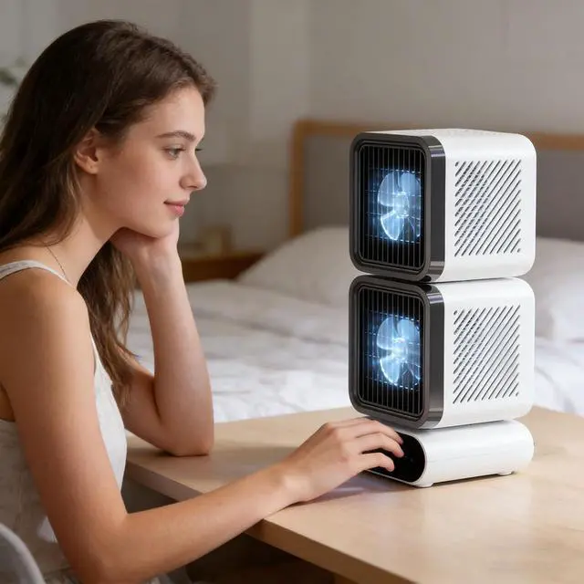 Alt view image 2 of 7 - Double Head Rechargeable Table Cooling Device with 4000mAh Battery and 6 Speed Settings for Home Sleeping Area Desktop U