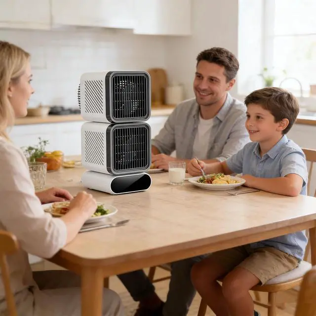Alt view image 5 of 7 - Double Head Rechargeable Table Cooling Device with 4000mAh Battery and 6 Speed Settings for Home Sleeping Area Desktop U