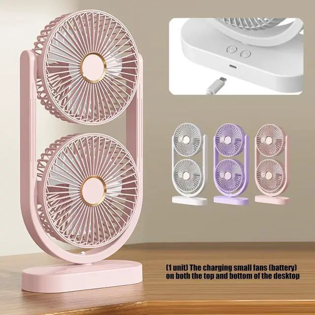 Alt view image 3 of 7 - Portable Double Head Desktop Fan Adjustable Rechargeable Cooling Fan for Desk Bedroom and Outdoor Camping Use Enduring