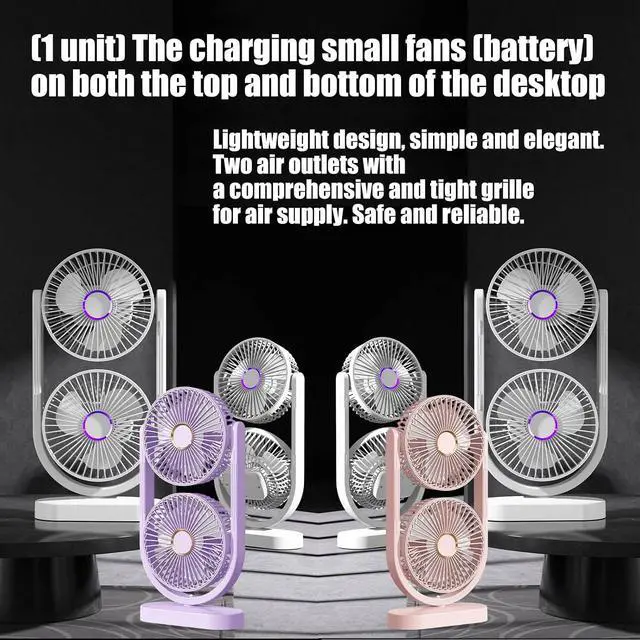 Alt view image 2 of 7 - Portable Double Head Desktop Fan Adjustable Rechargeable Cooling Fan for Desk Bedroom and Outdoor Camping Use Enduring
