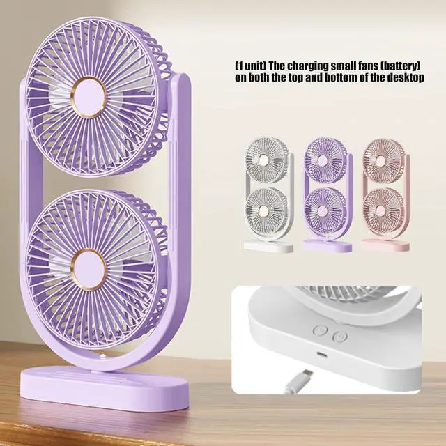 Alt view image 7 of 7 - Portable Double Head Desktop Fan Adjustable Rechargeable Cooling Fan for Desk Bedroom and Outdoor Camping Use Enduring
