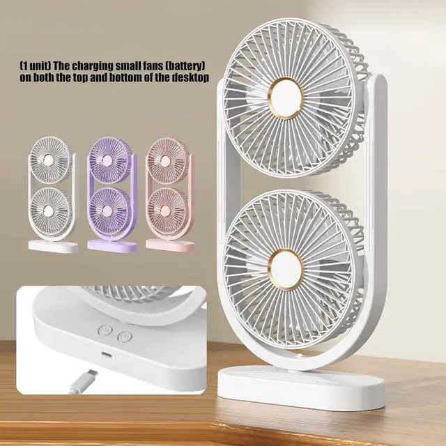 Alt view image 6 of 7 - Portable Double Head Desktop Fan Adjustable Rechargeable Cooling Fan for Desk Bedroom and Outdoor Camping Use Enduring