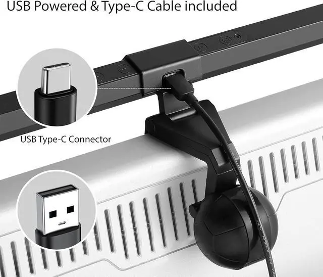 Alt view image 3 of 7 - USB LED Lamp for Computer Monitor - Adjustable Brightness & Color Temperature, USB Powered, Matte Graffiti Finish, 40 cm, 5W, Eye-Care, Easy Installation, Perfect for Reading, Laptop, and Study