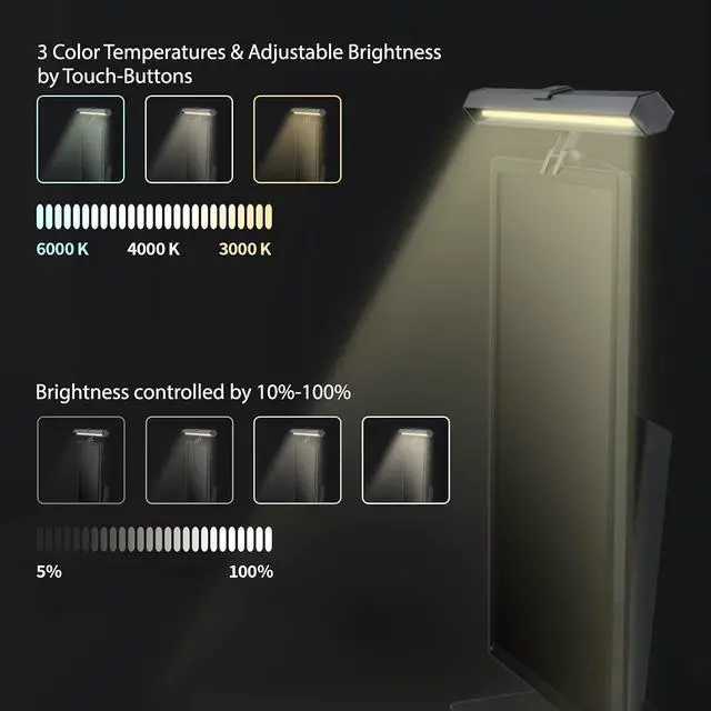 Alt view image 6 of 7 - USB LED Lamp for Computer Monitor - Adjustable Brightness & Color Temperature, USB Powered, Matte Graffiti Finish, 40 cm, 5W, Eye-Care, Easy Installation, Perfect for Reading, Laptop, and Study