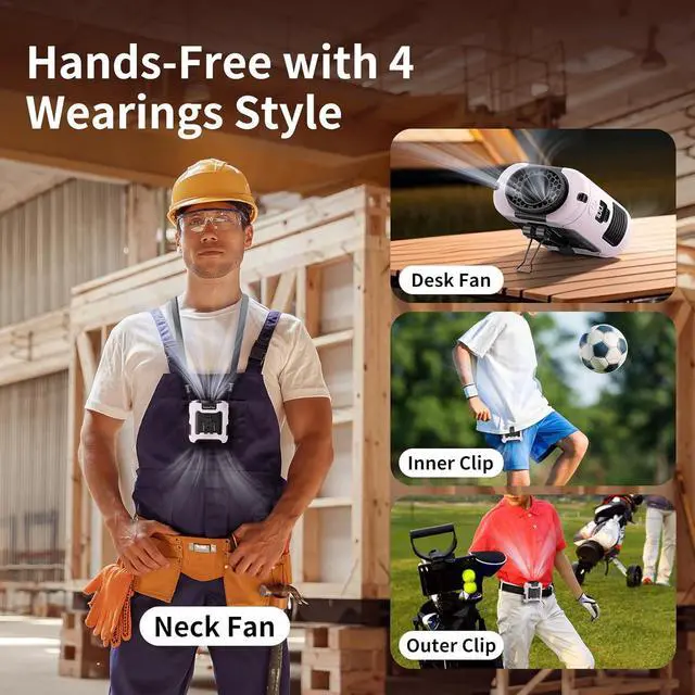 Alt view image 7 of 7 - Socool 10000mAh Portable Waist Fan Clip on Wearable Belt Personal Fan Rechargeable Battery Operated With 5 Speeds & Flashlight Neck Hands-Free 40H Cooling For Outdoor Travel Camping Power Bank (Pink)