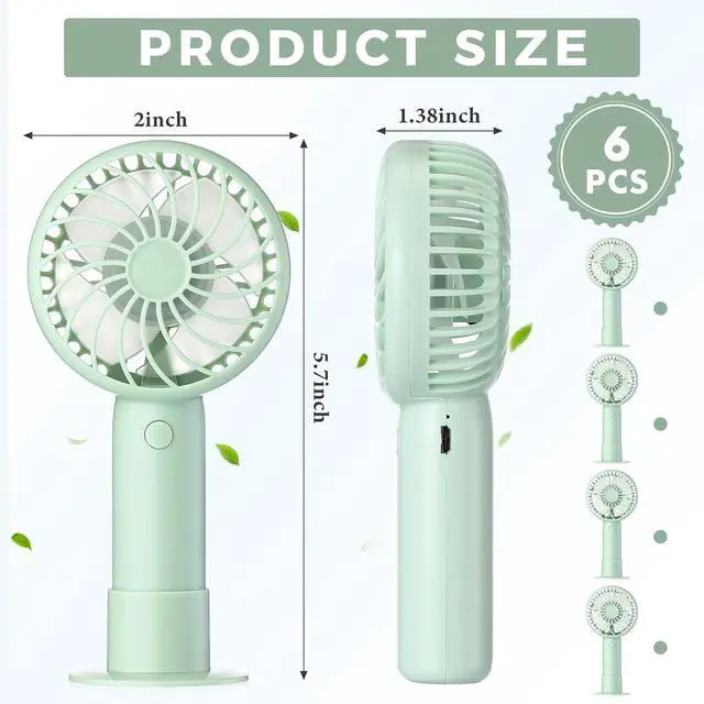 Alt view image 2 of 7 - Tujoe 6 Pcs Mini Powerful Handheld Fan 3 Speed Personal Small Portable Rechargeable Fan with Base USB for Women Eyelash Makeup Office Travel Beach Indoor Outdoor (Sage Green)