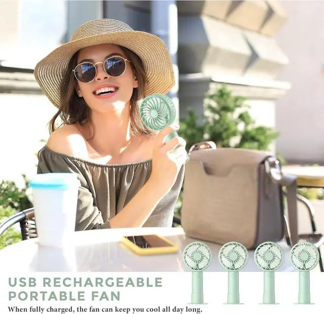 Alt view image 4 of 7 - Tujoe 6 Pcs Mini Powerful Handheld Fan 3 Speed Personal Small Portable Rechargeable Fan with Base USB for Women Eyelash Makeup Office Travel Beach Indoor Outdoor (Sage Green)
