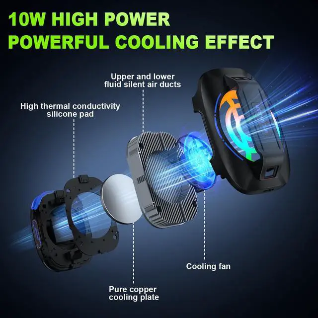 Alt view image 5 of 7 - Cell Phone Cooler for Gaming, Magnetic Portable Radiator with RGB Lights, 3000mAh Rechargeable Battery, Compatible with iPhone, iPad, Android
