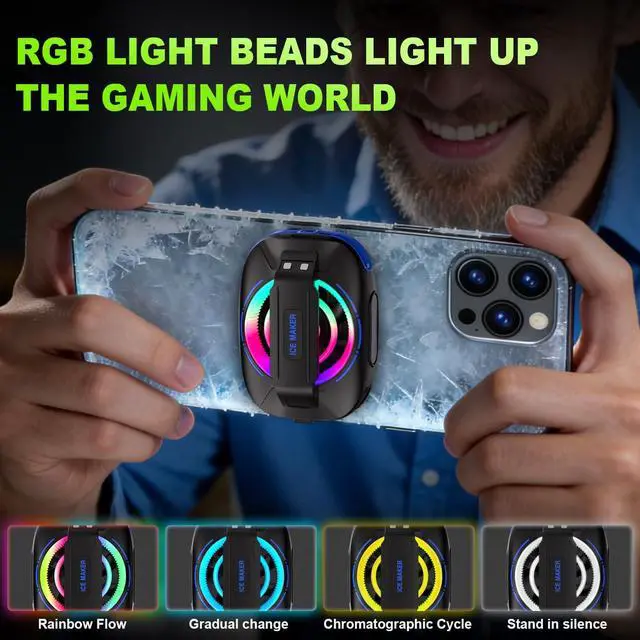 Alt view image 6 of 7 - Cell Phone Cooler for Gaming, Magnetic Portable Radiator with RGB Lights, 3000mAh Rechargeable Battery, Compatible with iPhone, iPad, Android