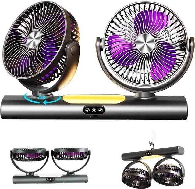 Main image of Dual Head Desk Fan, 3-in-1 Rechargeable Portable Fan with 360° Rotatable, Quiet USB C Fan with LED Night Light, 3 Speed Wall Mount Personal Fan for Home Office Bedroom Car Camping