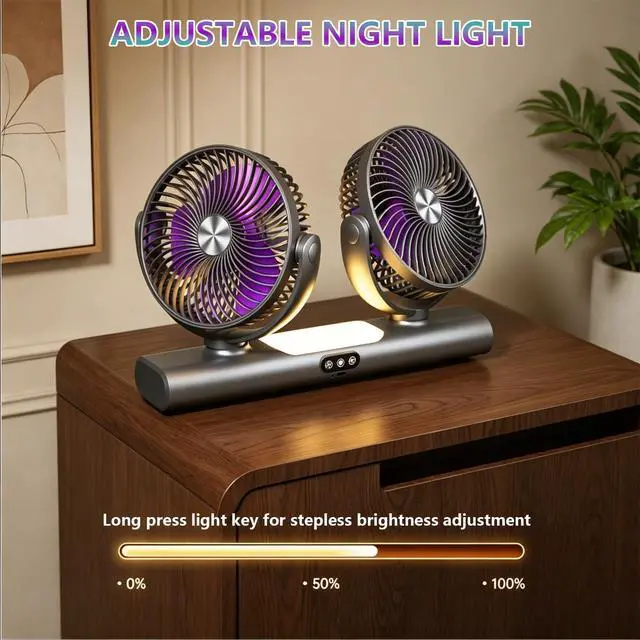 Alt view image 4 of 7 - Dual Head Desk Fan, 3-in-1 Rechargeable Portable Fan with 360° Rotatable, Quiet USB C Fan with LED Night Light, 3 Speed Wall Mount Personal Fan for Home Office Bedroom Car Camping