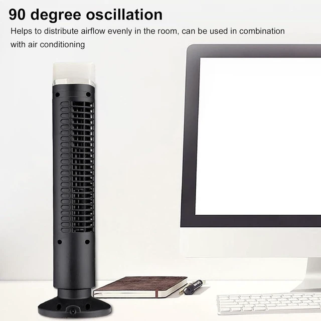 Alt view image 4 of 7 - Bladeless Tower Fan, 90 Degree Oscillation Quiet Desk Fan, Easy to and Compact with Fingertip, USB and Battery Powered for Home Office (Black)