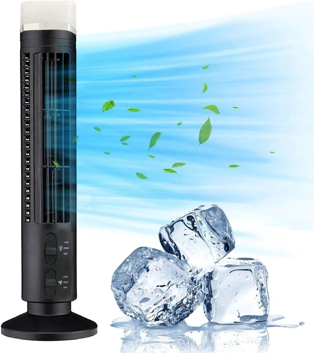 Main image of Bladeless Tower Fan, 90 Degree Oscillation Quiet Desk Fan, Easy to and Compact with Fingertip, USB and Battery Powered for Home Office (Black)