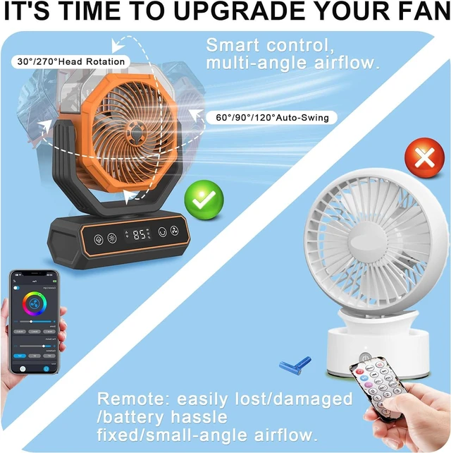 Alt view image 4 of 4 - Rechargeable Rotating Misting Fan - Long Runtime Camping Fan w. 360mL Water Tank, RGB Color Changing Lights, USB Charger Output & Hanging Hook | Indoor Outdoor Cooling for Patio, Tent, Garden, Bedroom