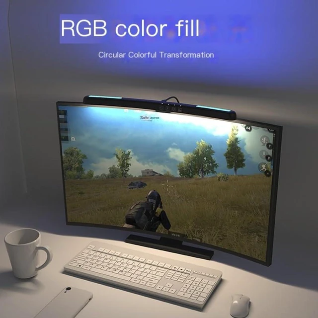 Alt view image 5 of 7 - EVERZONE Curved Monitor Light Bar,Adjustable Screen Light with Non-Glare, Asymmetrical Projection Screenbar, Three Color Temperatures, Stepless Dimming, RGB Ambient Light, Easy Installation, Black
