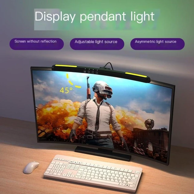 Alt view image 4 of 7 - EVERZONE Curved Monitor Light Bar,Adjustable Screen Light with Non-Glare, Asymmetrical Projection Screenbar, Three Color Temperatures, Stepless Dimming, RGB Ambient Light, Easy Installation, Black