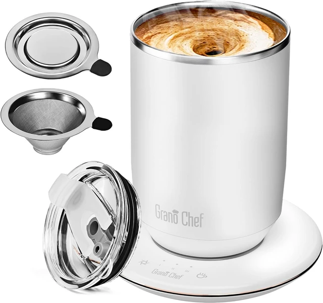 Main image of Coffee Mug Warmer, Coffee Cup Warmer with Fast Heating & Self Stirring Temperature Controlled, 10 oz,Rechargeable, Heated for Milk/Tea at Office/Kitchen/Travel, with Reusable Coffee Dripper, Black