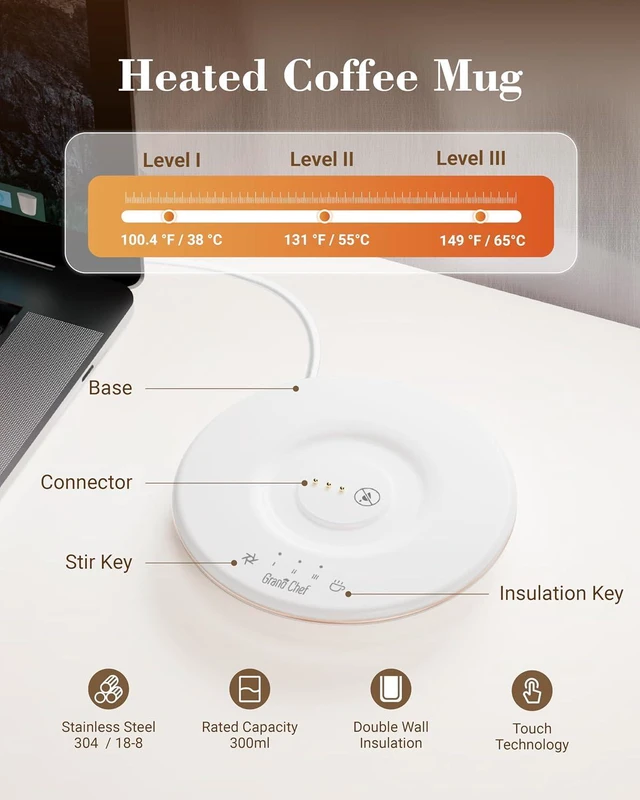 Alt view image 2 of 7 - Coffee Mug Warmer, Coffee Cup Warmer with Fast Heating & Self Stirring Temperature Controlled, 10 oz,Rechargeable, Heated for Milk/Tea at Office/Kitchen/Travel, with Reusable Coffee Dripper, Black