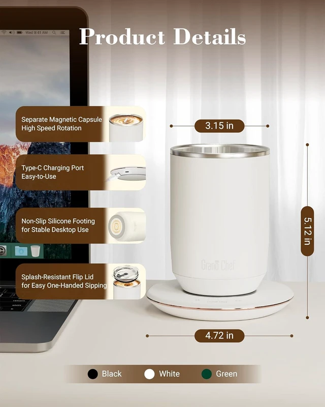 Alt view image 4 of 7 - Coffee Mug Warmer, Coffee Cup Warmer with Fast Heating & Self Stirring Temperature Controlled, 10 oz,Rechargeable, Heated for Milk/Tea at Office/Kitchen/Travel, with Reusable Coffee Dripper, Black