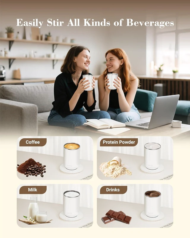 Alt view image 5 of 7 - Coffee Mug Warmer, Coffee Cup Warmer with Fast Heating & Self Stirring Temperature Controlled, 10 oz,Rechargeable, Heated for Milk/Tea at Office/Kitchen/Travel, with Reusable Coffee Dripper, Black