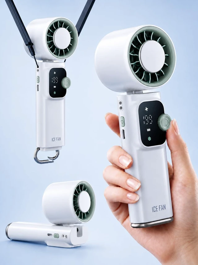 Main image of Portable Handheld Turbo Fan With Semiconductor Cooling 60.8°F, 15000RPM Personal Turbo Fans Rechargeable, 1-199 Speeds, 4000mAh Travel Desk Neck Fan, LED Display (white)