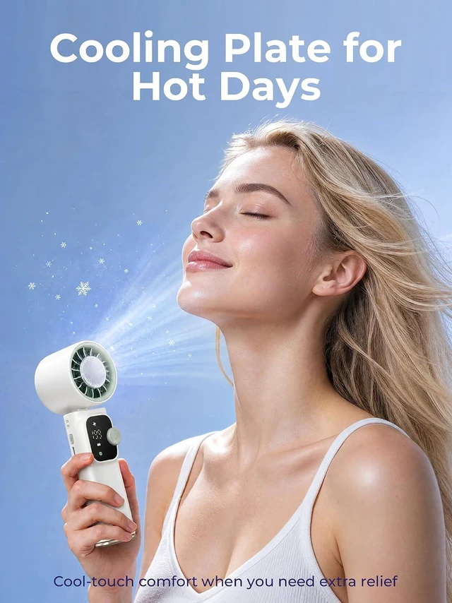 Alt view image 3 of 7 - Portable Handheld Turbo Fan With Semiconductor Cooling 60.8°F, 15000RPM Personal Turbo Fans Rechargeable, 1-199 Speeds, 4000mAh Travel Desk Neck Fan, LED Display (white)
