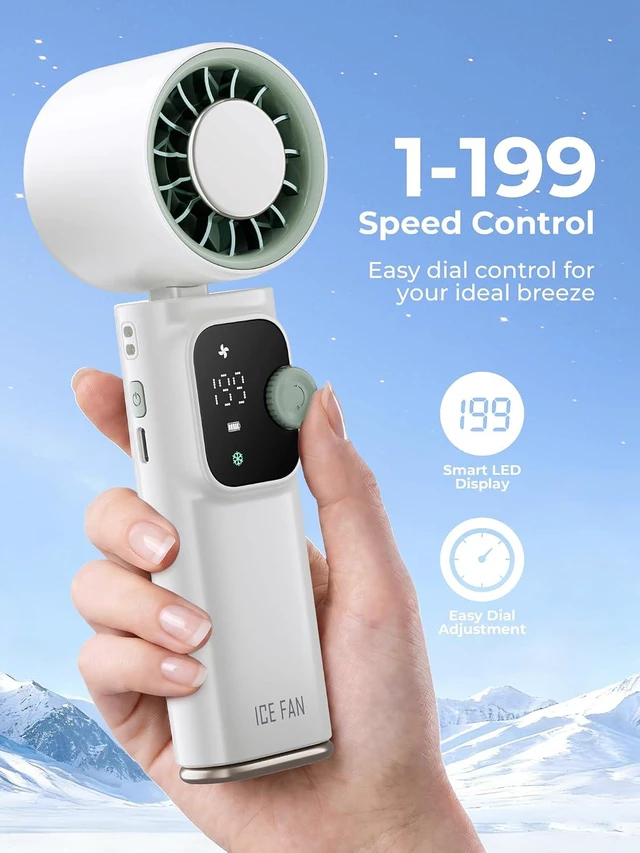 Alt view image 4 of 7 - Portable Handheld Turbo Fan With Semiconductor Cooling 60.8°F, 15000RPM Personal Turbo Fans Rechargeable, 1-199 Speeds, 4000mAh Travel Desk Neck Fan, LED Display (white)