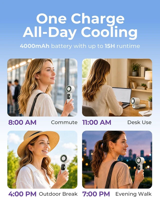 Alt view image 5 of 7 - Portable Handheld Turbo Fan With Semiconductor Cooling 60.8°F, 15000RPM Personal Turbo Fans Rechargeable, 1-199 Speeds, 4000mAh Travel Desk Neck Fan, LED Display (white)