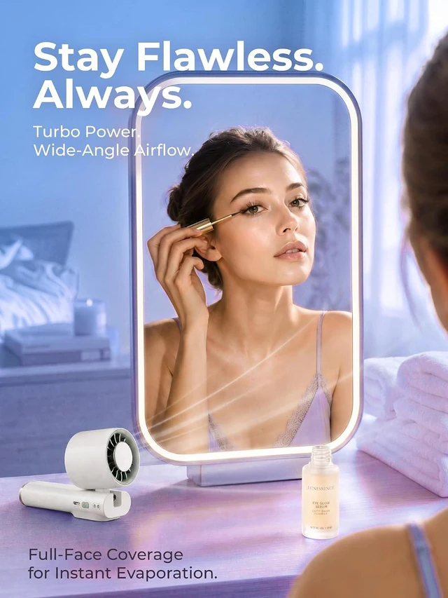 Alt view image 7 of 7 - Portable Handheld Turbo Fan With Semiconductor Cooling 60.8°F, 15000RPM Personal Turbo Fans Rechargeable, 1-199 Speeds, 4000mAh Travel Desk Neck Fan, LED Display (white)