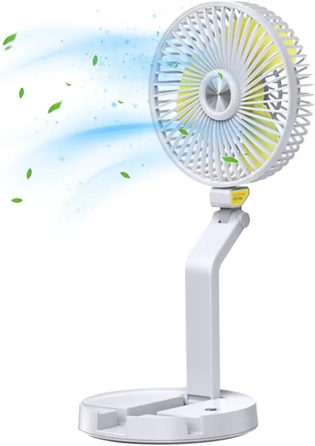 Main image of Desk Fan/Wall Mounted Fan Rechargeable USB Folding Fan, Portable Cooling Fans Adjustable Table Fan with 5200mAh Removable Battery & LED Light, 3-Speed Quiet, for Home Office Outdoor Travel White