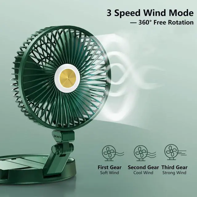 Alt view image 3 of 7 - Desk Fan/Wall Mounted Fan Rechargeable USB Folding Fan, Portable Cooling Fans Adjustable Table Fan with 5200mAh Removable Battery & LED Light, 3-Speed Quiet, for Home Office Outdoor Travel White