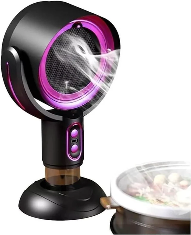 Alt view image 6 of 7 - Portable Kitchen Range Hood USB Rechargeable Desktop Exhaust Fan with 2 Speeds Removable Filter Adjustable Oil Cup for Apartment RV Camping Indoor BBQ Cooking(Black purple)
