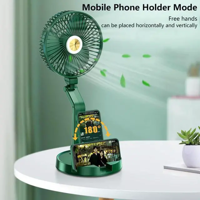 Alt view image 5 of 7 - Desk Fan/Wall Mounted Fan Rechargeable USB Folding Fan, Portable Cooling Fans Adjustable Table Fan with 5200mAh Removable Battery & LED Light, 3-Speed Quiet, for Home Office Outdoor Travel White