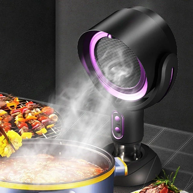 Alt view image 7 of 7 - Portable Kitchen Range Hood USB Rechargeable Desktop Exhaust Fan with 2 Speeds Removable Filter Adjustable Oil Cup for Apartment RV Camping Indoor BBQ Cooking(Black purple)