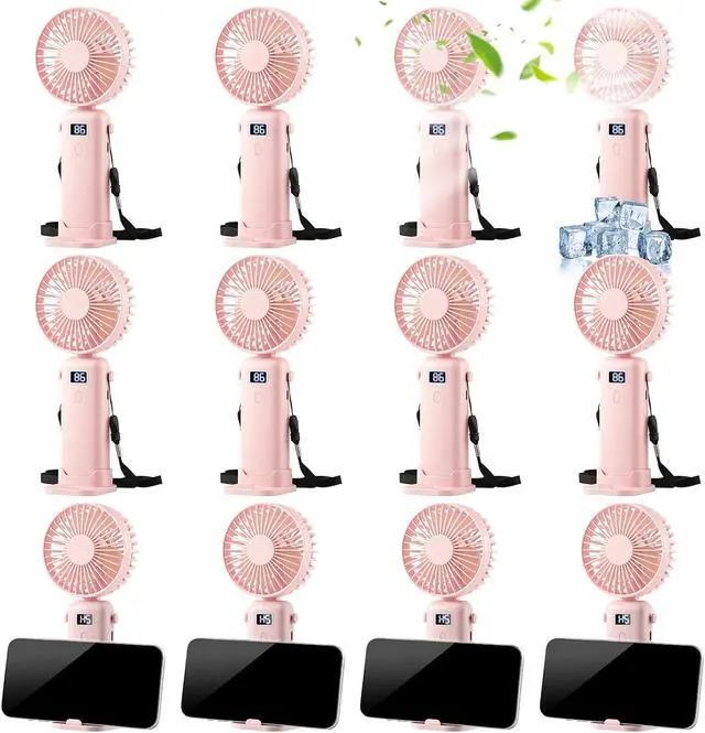 Main image of 12 Pack Mighty Portable Fan - 3 IN 1 Portable Fan for Travel 5-Speed Rechargeable Fan For Travel, Office, Outdoor, Eyelash Drying, Lightweight, Small Cooling Fans for Women Men Kids Outdoor (4 Colors)