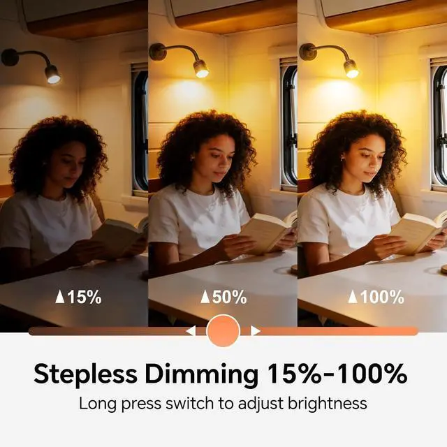 Alt view image 5 of 6 - 12V Dimmable Reading Light, RV LED Bedside Lamp with PD3.0 USB-C & QC3.0 USB-A Charger, 3200K Warm White & Red Night Light for Camper Van Trailer Truck Boat Motorhome (Black)