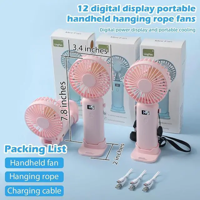 Alt view image 2 of 7 - 12 Pack Mighty Portable Fan - 3 IN 1 Portable Fan for Travel 5-Speed Rechargeable Fan For Travel, Office, Outdoor, Eyelash Drying, Lightweight, Small Cooling Fans for Women Men Kids Outdoor (4 Colors)